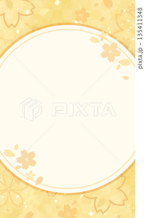 桜の金色背景と円形フレーム_縦 135411348