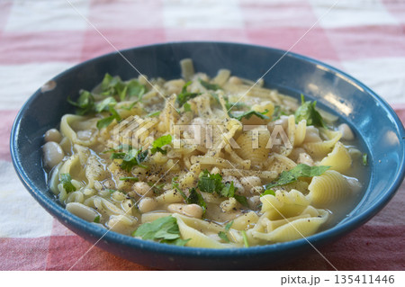 italian pasta and beans soup with parsley italian pasta and beans soup with parsley 135411446