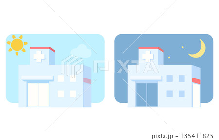 昼の病院と夜の病院のイラスト 135411825