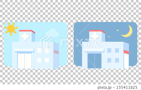 昼の病院と夜の病院のイラスト 135411825