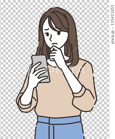 A young woman worried while looking at her smartphone A young woman worried while looking at her smartphone 135411855