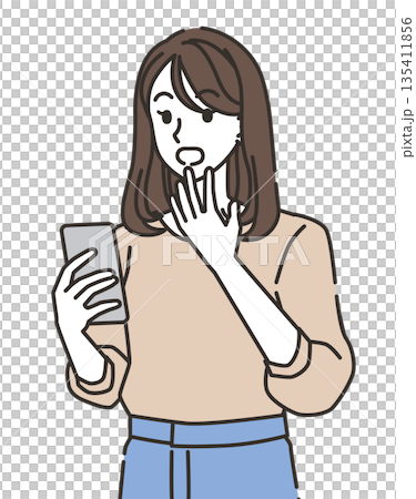 Surprised young woman looking at smartphone Surprised young woman looking at smartphone 135411856