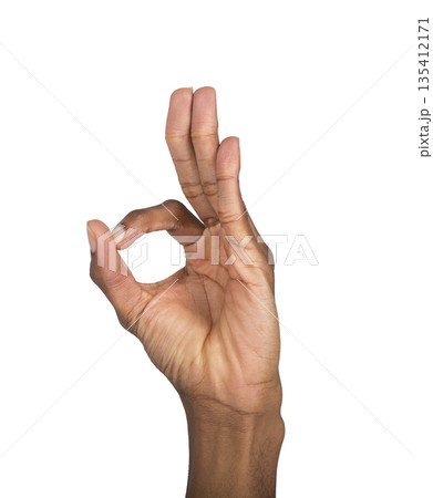 Ok hand sign with index finger and thumb forming circle, raised gesture as symbol of correct and Ok hand sign with index finger and thumb forming circle, raised gesture as symbol of correct and 135412171