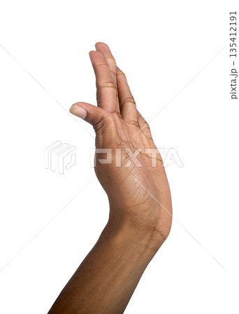 Stop halt gesture with palm front, hand raised as sign of refusal, no and rejection symbol. African Stop halt gesture with palm front, hand raised as sign of refusal, no and rejection symbol. African 135412191