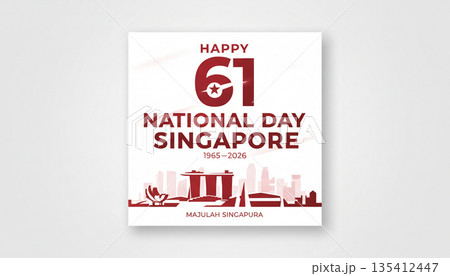 Happy 61st National Day Singapore Minimal White Poster with Red Icons 135412447