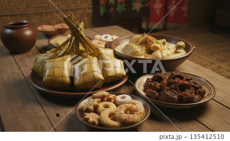 Traditional Festive Food Served on Wooden Table 135412510