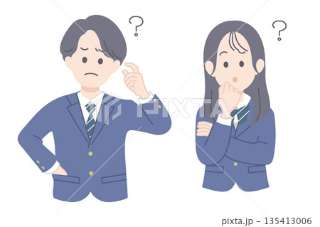 なぜと考える学生のポーズ　男女 135413006