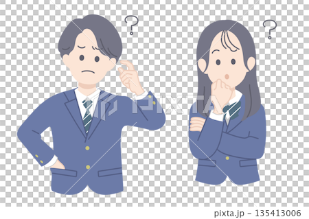 なぜと考える学生のポーズ　男女 135413006