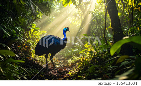 Cassowary Standing in Lush Rainforest 135413031