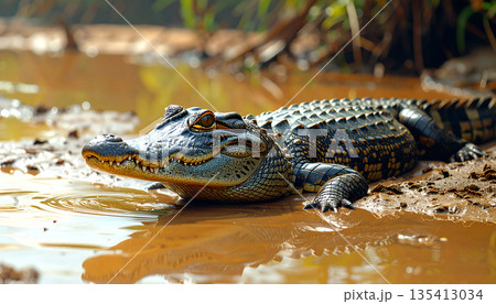 Crocodile Resting on Riverbank 135413034
