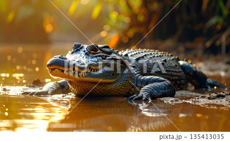 Crocodile Resting on Riverbank 135413035