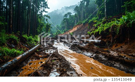 Landslide and Flooded Forest Road 135413049