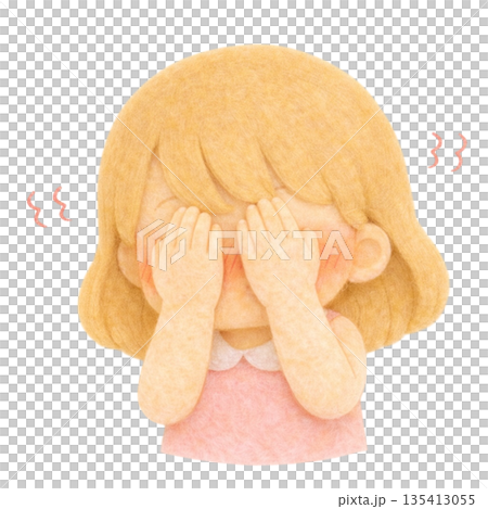 【人物】害羞的金髮女孩的毛氈風格插畫 135413055