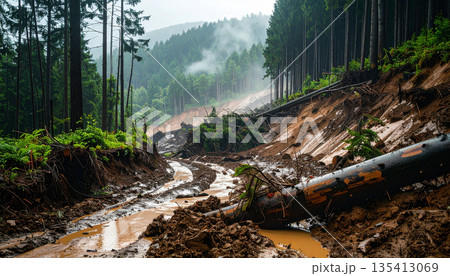 Landslide and Flooded Forest Road 135413069