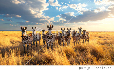 Herd of Zebras on Savanna 135413077