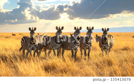 Zebra Herd on African Savanna 135413079