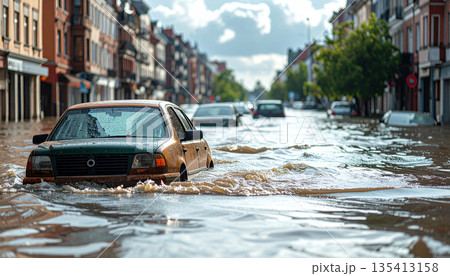 Urban Flood After Heavy Rain Urban Flood After Heavy Rain 135413158