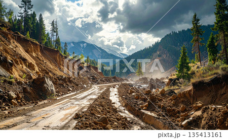 Landslide Damaging Mountain Road 135413161