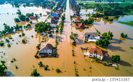 Aerial View of Flooded Town Aerial View of Flooded Town 135413167
