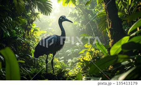 Heron in Lush Green Forest Heron in Lush Green Forest 135413179