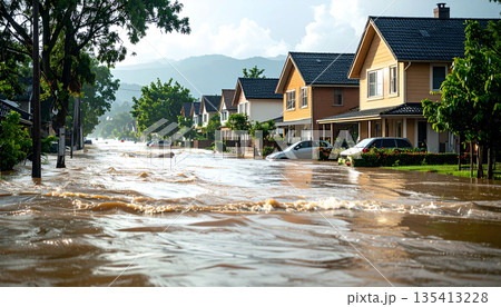 Flooded Residential Neighborhood 135413228
