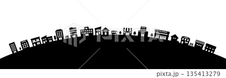 円弧に並ぶ街並みのシルエット素材|丘の上の家と建物 ベクター素材 円弧に並ぶ街並みのシルエット素材|丘の上の家と建物 ベクター素材 135413279