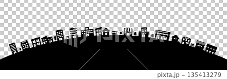 円弧に並ぶ街並みのシルエット素材|丘の上の家と建物 ベクター素材 円弧に並ぶ街並みのシルエット素材|丘の上の家と建物 ベクター素材 135413279