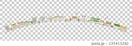 Illustration material of a streetscape lined with arcs | Houses and buildings on a hill Vector material 135413282