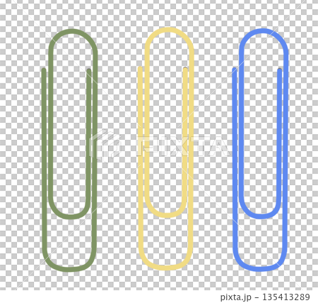 Illustration of a set of three paper clips (green, yellow, and blue) Illustration of a set of three paper clips (green, yellow, and blue) 135413289