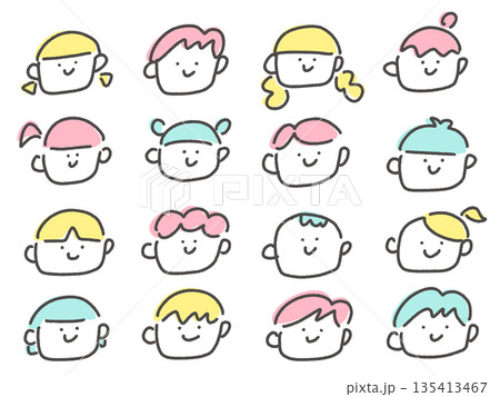 カラフルな髪型の人々のかわいい顔アイコン ヘアスタイル 多様性 10代 20代 カラフルな髪型の人々のかわいい顔アイコン ヘアスタイル 多様性 10代 20代 135413467