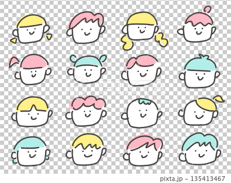 カラフルな髪型の人々のかわいい顔アイコン ヘアスタイル 多様性 10代 20代 カラフルな髪型の人々のかわいい顔アイコン ヘアスタイル 多様性 10代 20代 135413467