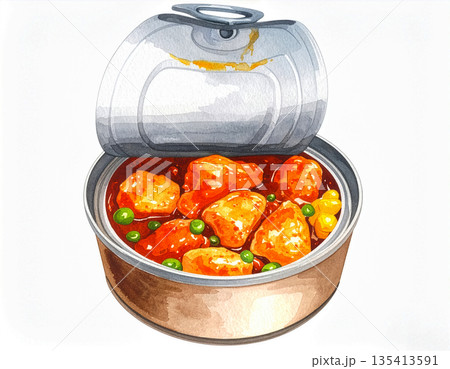 煮込み料理が入った非常食向けの缶詰イラスト缶詰,保存食,非常食,備蓄,食品 135413591