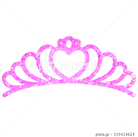 ピンクのホログラム入りの立体シール風のティアラ 135413623