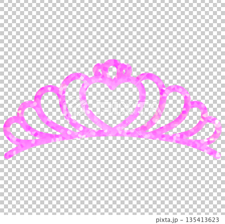 ピンクのホログラム入りの立体シール風のティアラ 135413623