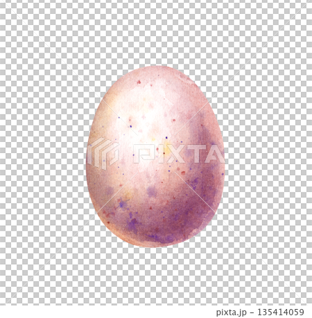 A single pink egg with splashes of paint on an isolated background. Watercolor illustration of a painted chicken egg. Realistic clipart for Easter holiday decoration. The symbol of Easter. A single pink egg with splashes of paint on an isolated background. Watercolor illustration of a painted chicken egg. Realistic clipart for Easter holiday decoration. The symbol of Easter. 135414059
