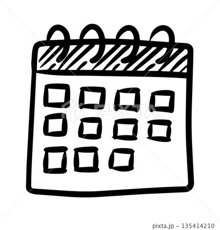 Simple hand drawn calendar icon in doodle style, black and white line art illustration. Simple hand drawn calendar icon in doodle style, black and white line art illustration. 135414210