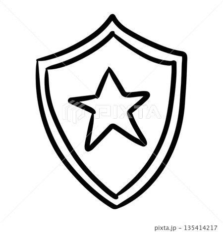 Hand drawn shield with star icon, security and protection symbol doodle Hand drawn shield with star icon, security and protection symbol doodle 135414217