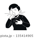 Boy Coughing - Black and White Flat Design Illustration 135414905