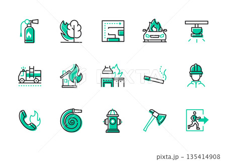 Fire department - set of line design style icons Fire department - set of line design style icons 135414908
