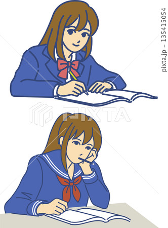 勉強する女子高生 135415054