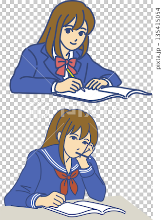 勉強する女子高生 135415054