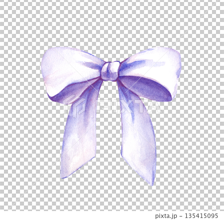 Beautiful light bow made of wide ribbon for festive decoration. Watercolor illustration on an isolated background. A clipart with realistic decorations for making gifts, postcards, and invitations. Beautiful light bow made of wide ribbon for festive decoration. Watercolor illustration on an isolated background. A clipart with realistic decorations for making gifts, postcards, and invitations. 135415095