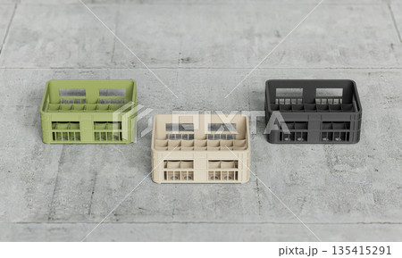 Stackable Modular Plastic Storage Crates. 3D Rendering. 135415291
