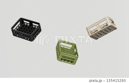 Stackable Modular Plastic Storage Crates. 3D Rendering. 135415293