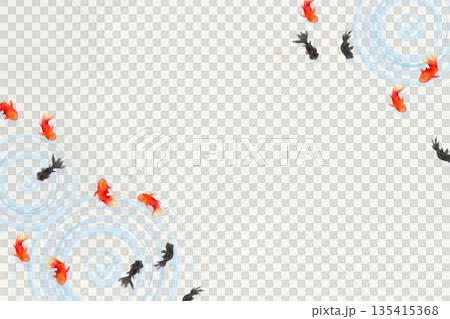 上から見た金魚と葉と水面の波紋 ミニマルな和風イラスト(和紙テクスチャ) 上から見た金魚と葉と水面の波紋 ミニマルな和風イラスト(和紙テクスチャ) 135415368