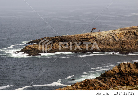 Horn sculpture on the rocks by the Hercules Tower in La Coruna, Spain 135415718