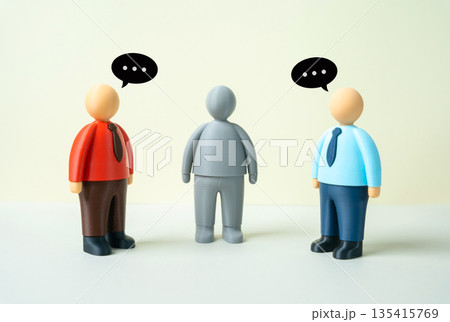 An impartial mediator resolves a conflict between businessmen or officials. Neutral negotiation process, conflict resolution and dialogue. Restoring cooperation, trust building An impartial mediator resolves a conflict between businessmen or officials. Neutral negotiation process, conflict resolution and dialogue. Restoring cooperation, trust building 135415769