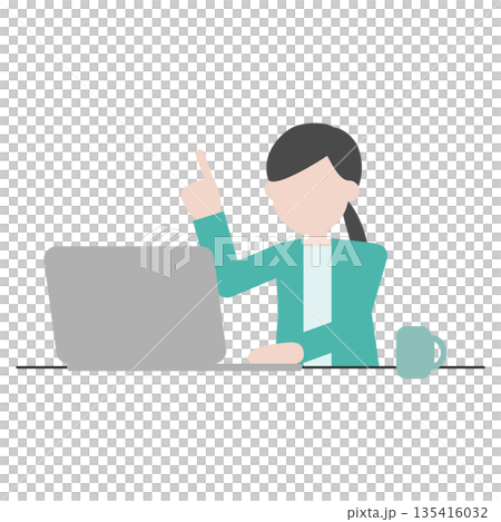 A woman working on a computer pointing at something A woman working on a computer pointing at something 135416032