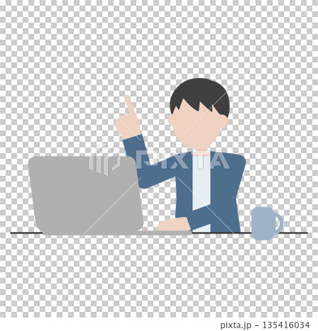 Illustration of a man pointing and explaining while working on a computer 135416034