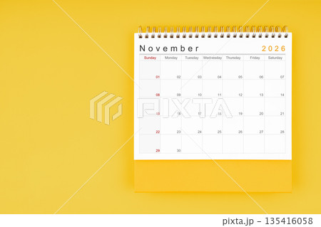 November desk calendar for 2026 year. Blank calendar for your appointment or reminder. 135416058